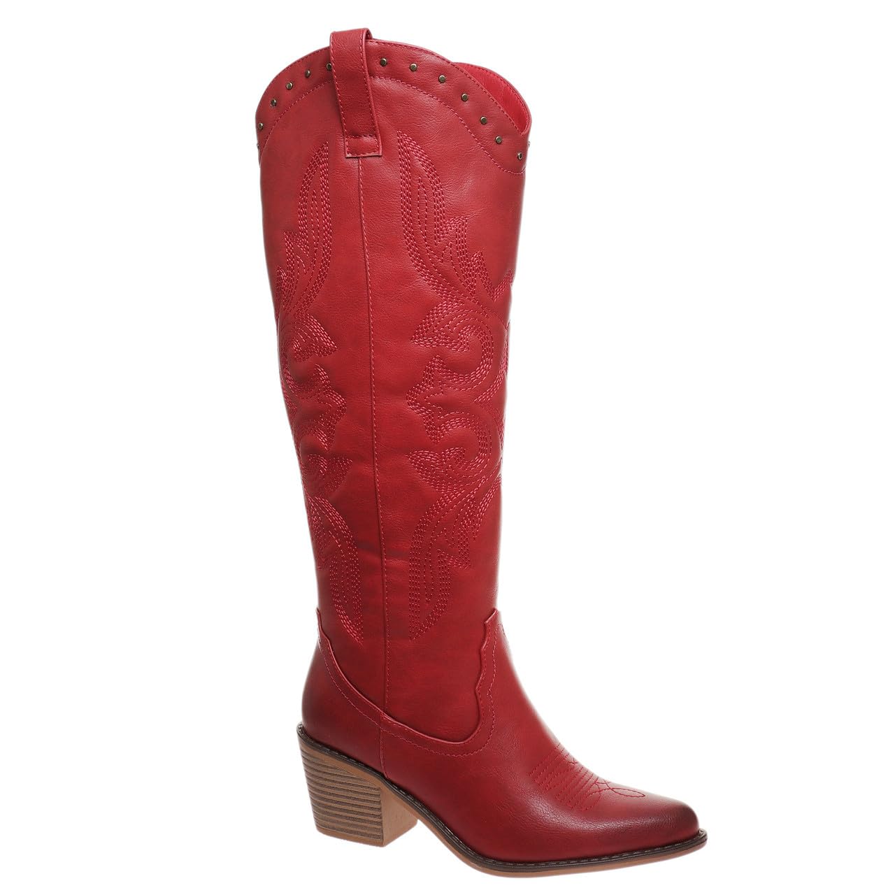 Pierre Dumas Womens Studded Design with Stacked Heel Western Knee High Side Zip Closure Cowboy Boots Whitney-6