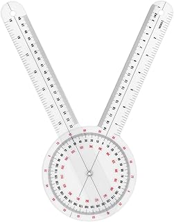 Prasacco 12 Inch Goniometer, 360 Degree Plastic Goniometer Transparent Orthopedic Angle Ruler Goniometer Physical Therapy Angle Protractor Ruler for Body Measuring Tape Goniometer Protractor Ruler