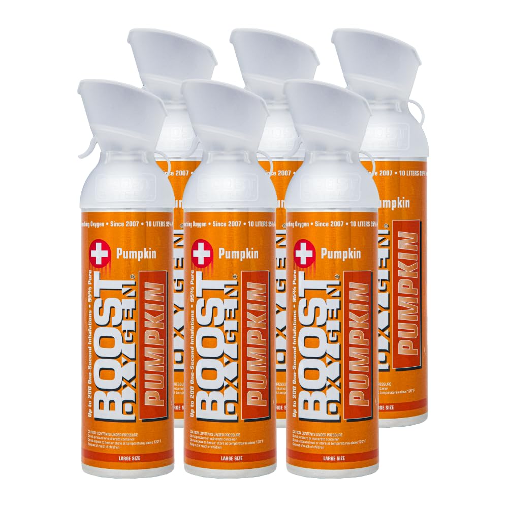 Boost Oxygen Large Pumpkin Spice Aroma 10L Canister | Respiratory Support for Aerobic Recovery, Altitude, Performance & Health (6 Pack)