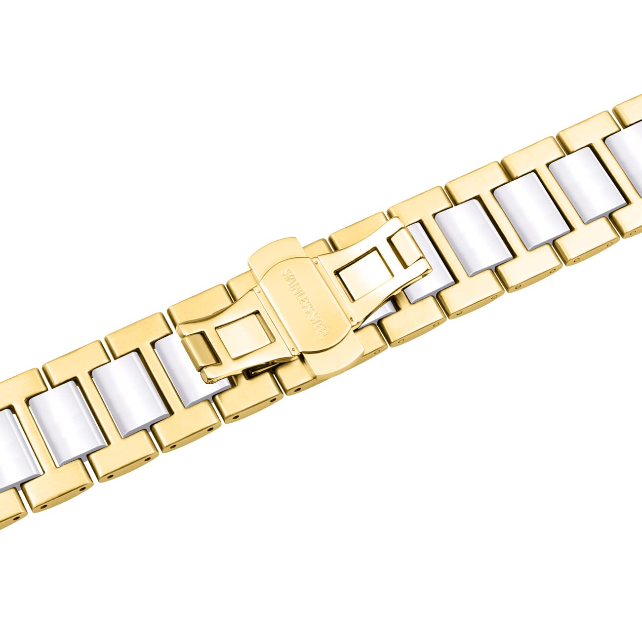 Cinturino in ceramica bianca e acciaio inossidabile oro compatibile con Apple 38 mm/40 mm/41 mm per iWatch serie 11/10/9/8/7/6/5/4/3 Ultra/SE, cinturino per uomo e donna