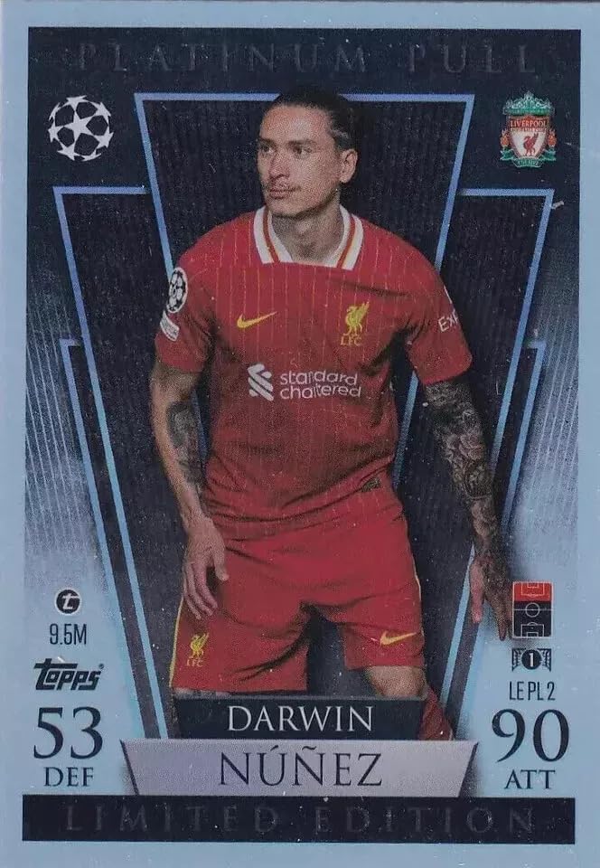 Match Attax 2024-2025 Platinum Pull Limited Edition Trading Card - Darwin Nunez (Liverpool FC) - Silver - Paper - Realistic Sports Memorabilia - Outdoor - 1 Gram - 1 Item - 14520178031