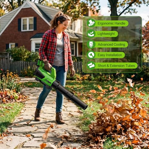 Image of SOARFLY Leaf Blower Cordless, 580 CFM Airflow Electric Leaf Blowers with 2x4.0Ah Batteries and Charger, Stepless Speed Control, Powerful Snow Blowers for Lawn Care, Patio, Dust, Blowing Leaves