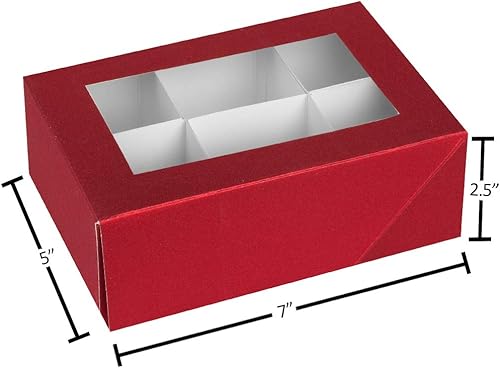Miniatura 4 de Hammont Caja de ventana con seis secciones, paquete de 6, 7 x 5 x 2.5 pulgadas, cajas de panadería de diseño único de color rojo perfectas para