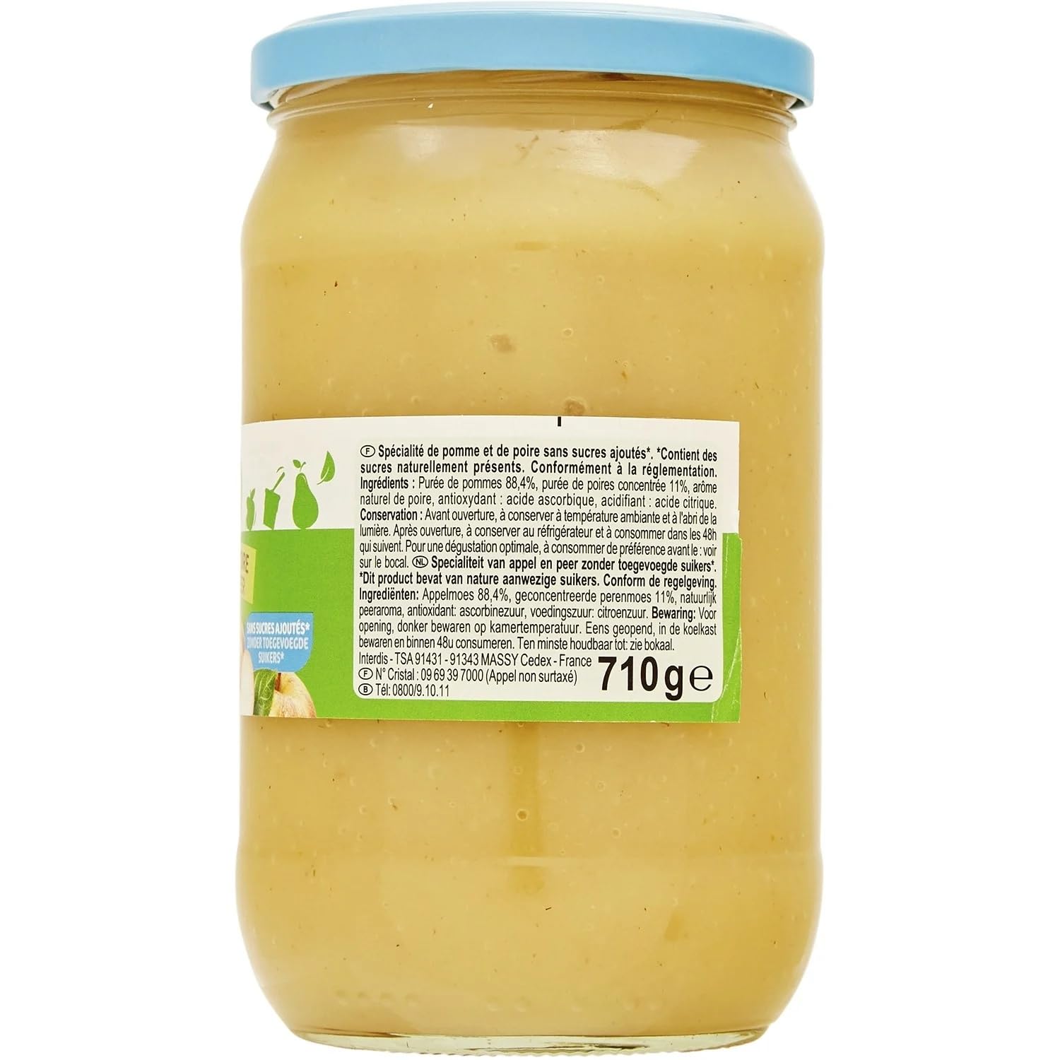 CARREFOUR CLASSIC - Compote Pomme Poire Sans Sucres Ajoutés - Recette aux Fruits - le pot de 710g - Le Lot De 3