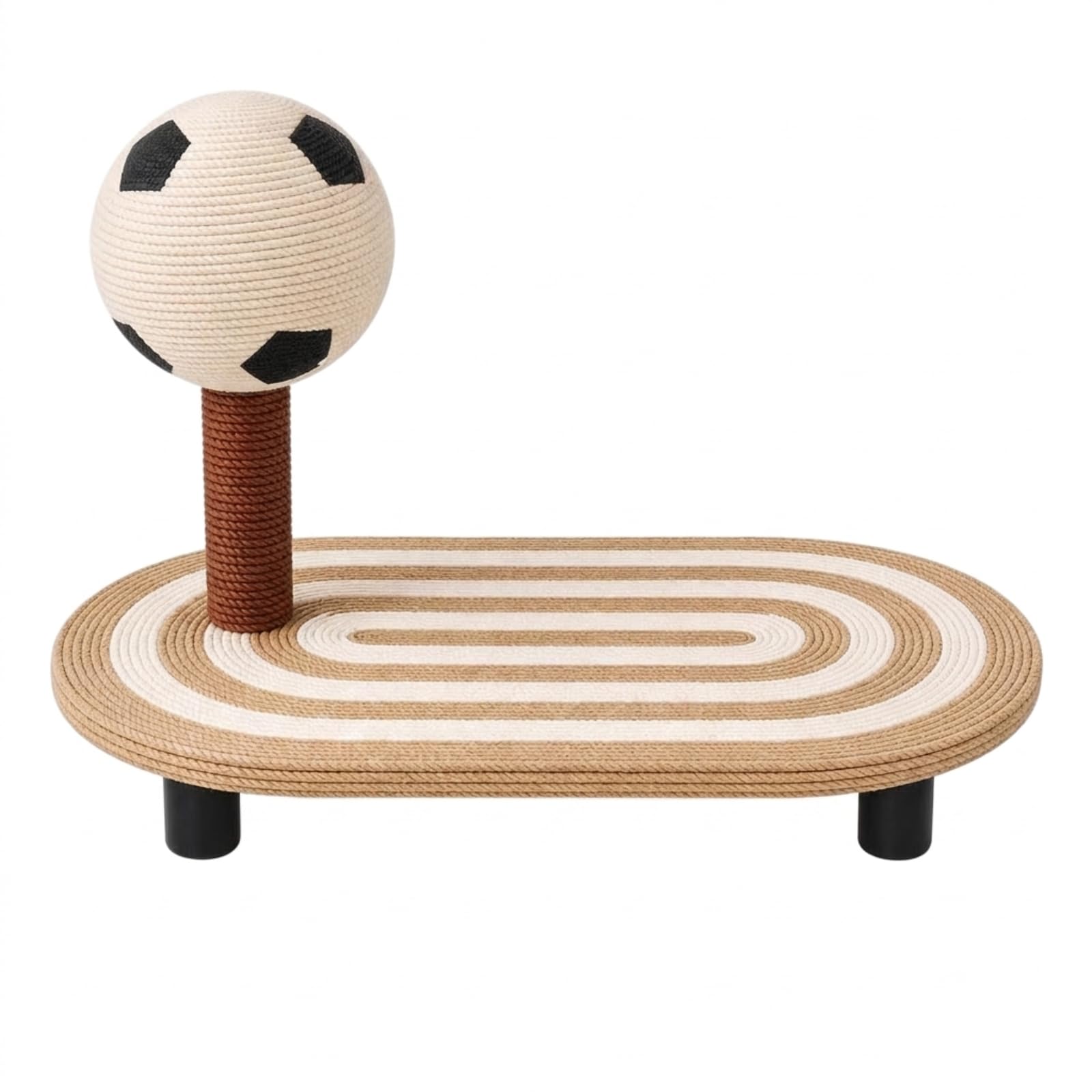 Tiragraffi per Gatti Tavola Ovale Centro Gioco Colonna Verticale con Palla Campo Stampato Superficie Intrecciata Sisal Struttura Stabile Compatta, Colore Canapa Naturale, Medio