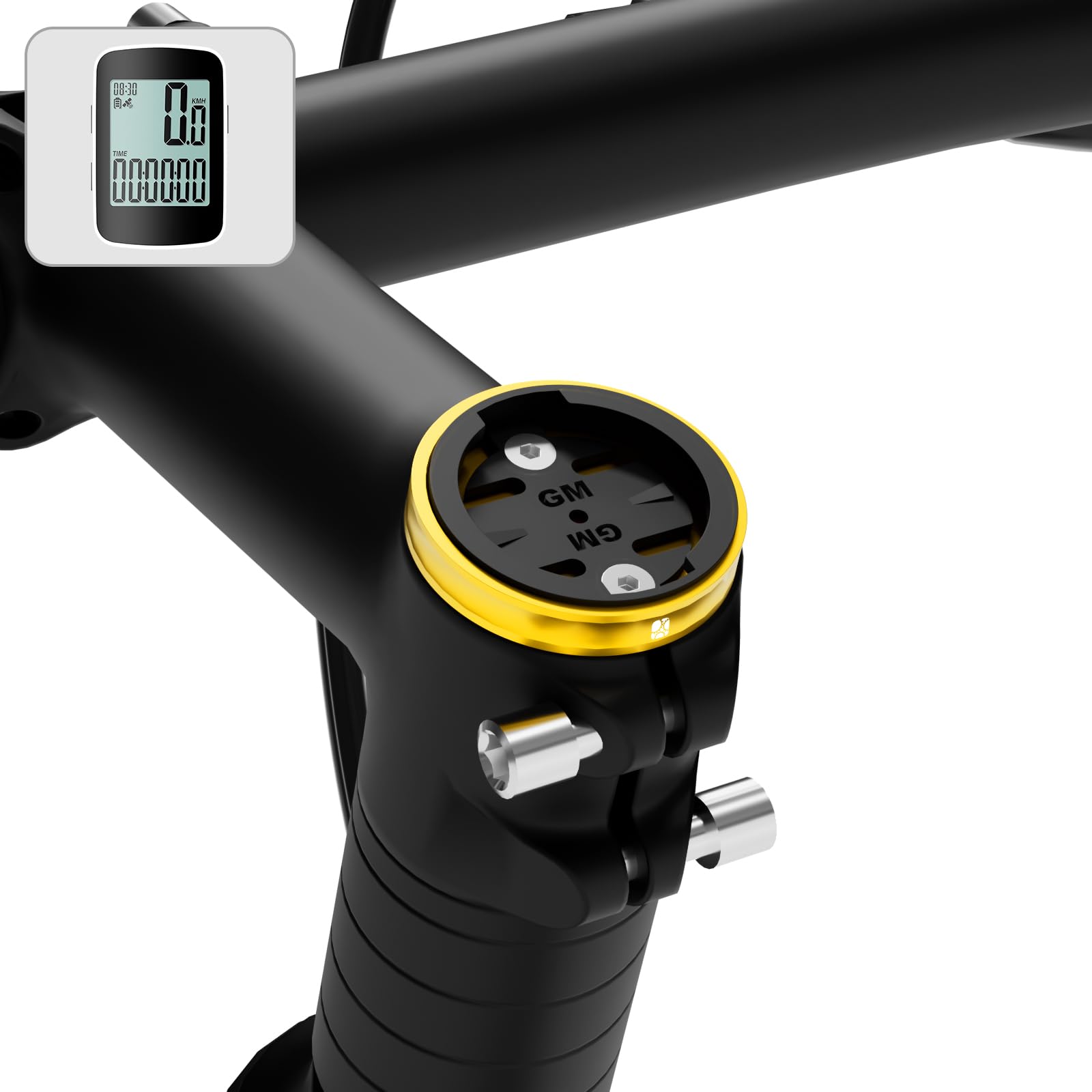 Bike Stem Top Cap Computer Mount for Garmin Edge Explore, Lightweight Aluminum Alloy Bicycle GPS Computer Mounts, Combo Compatible with Bryton, Wahoo, and CATEYE Gold