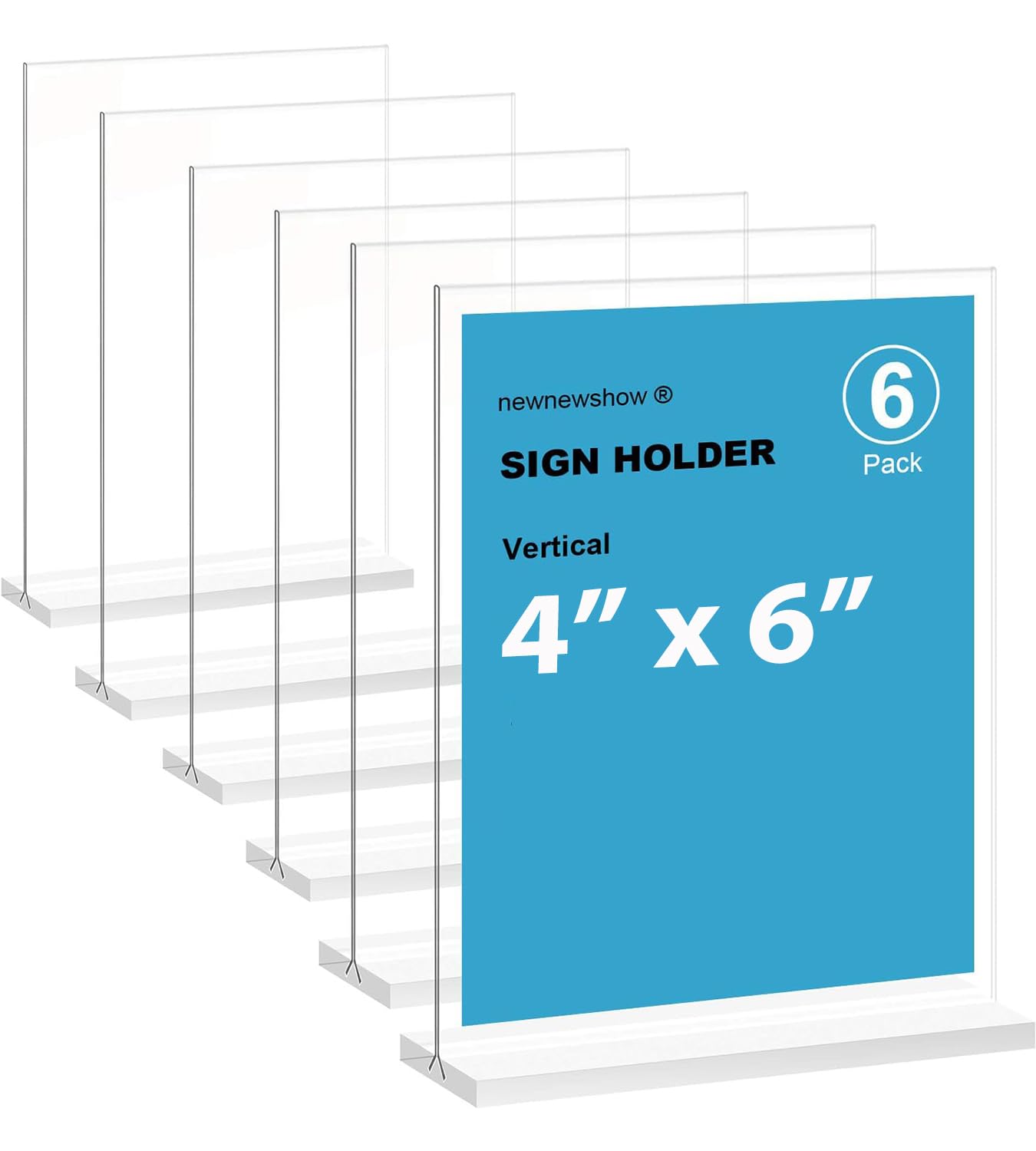 newnewshow 4x6 Inch Clear Acrylic Sign Holder, Display Stand, Plastic Card Holder for Business, Office, Retail (4x6 Inch 6 Pack)