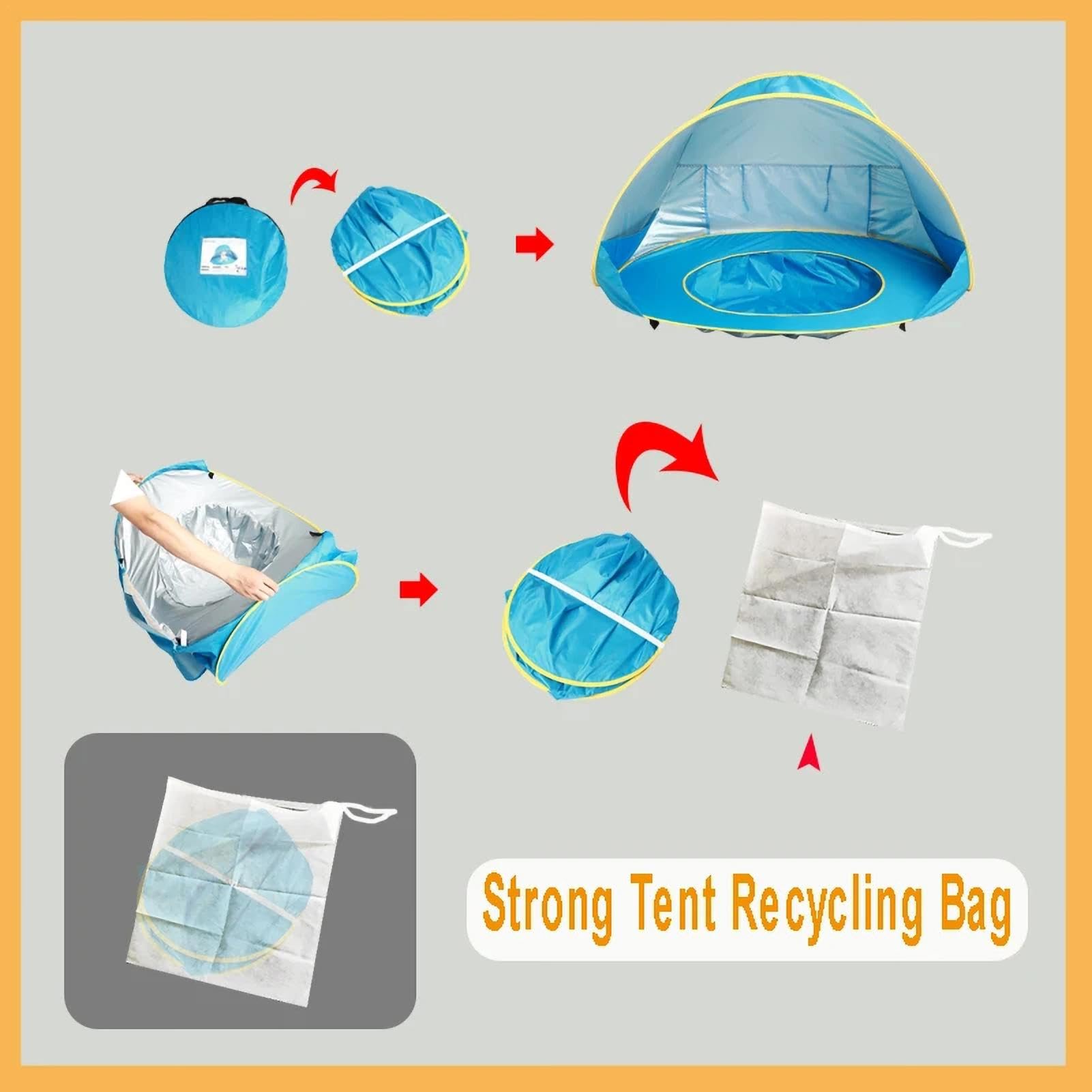 Hbbgdiy Piscina Per Bambini Con Tenda E Ombrellone – Pozza Pieghevole Con Telaio A Sfera, Ideale Per Spiaggia, Giardino E Picnic