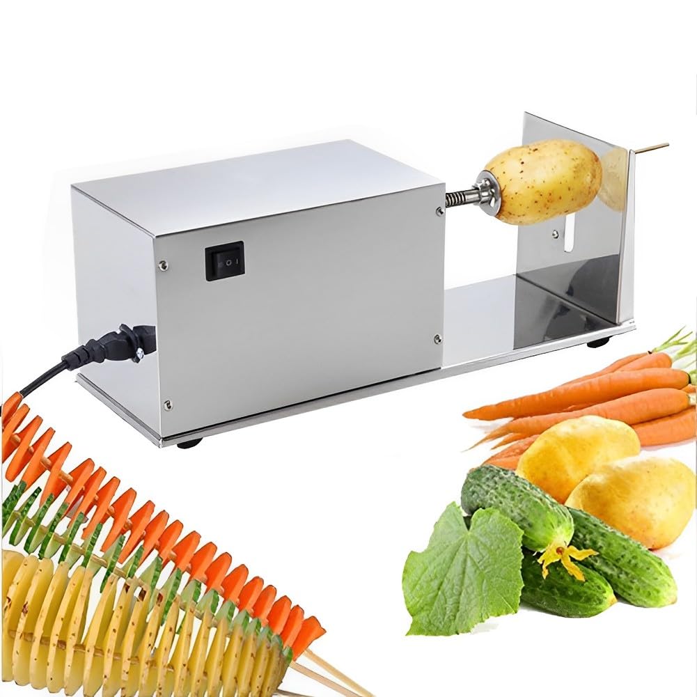 GTHTUHFD Commercial Machine,Electric Potato Spiral Slicer, Stainless Steel Tornado Potato Slicer, Commercial Spiral Potato Cutting Twister Chip Machine For Sweet Potatoes Carrots Cucum