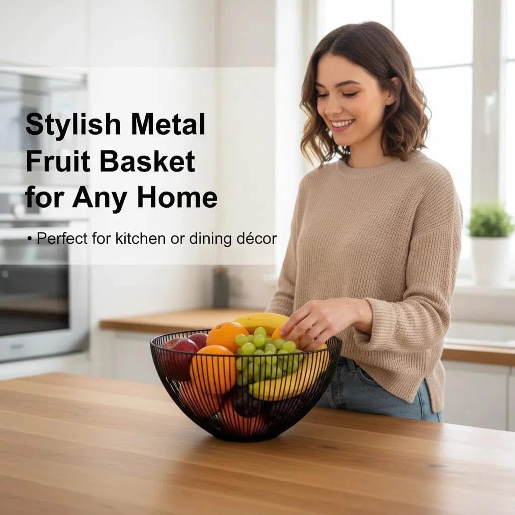 Regalo Del Día De La Madre: Cesta De Frutos Radial De Alambre Negro XZ-23155 - Canasta Moderna Para Encimera De Cocina, Comedor Y Salón - Almacenamiento Decorativo Para Frutas, Verduras Y Mer — view 3