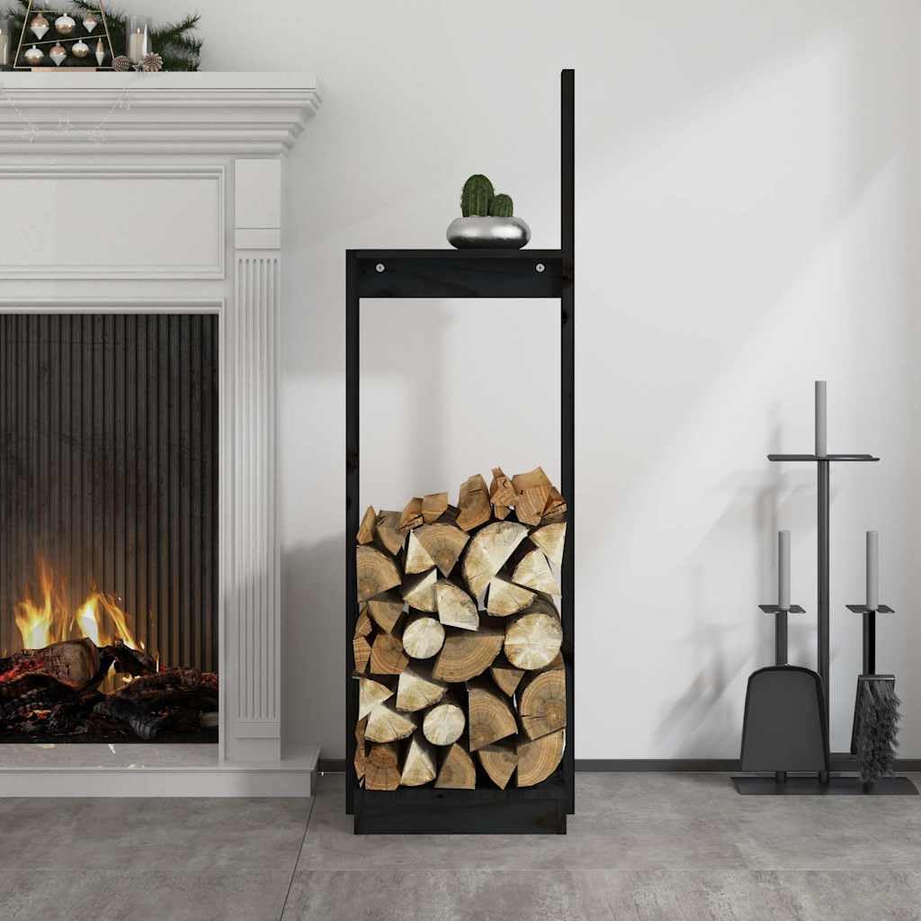 Home strumenti-Portalegna Nero 33.5x30x110 cm Legno Massello Pino
