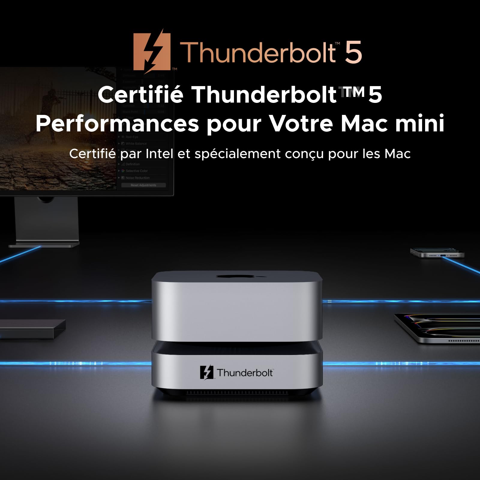 UGREEN Maxidok Thunderbolt 5 Docking Station Revodok Double Écran Extension | 10 en 1, 2 TBT5, 1 DisplayPort, Double 6K60Hz, Unique 8K60Hz, 120Gbps, SD TF 4.0, Boîtier M.2 SSD, pour Mac Mini M4 Pro M4