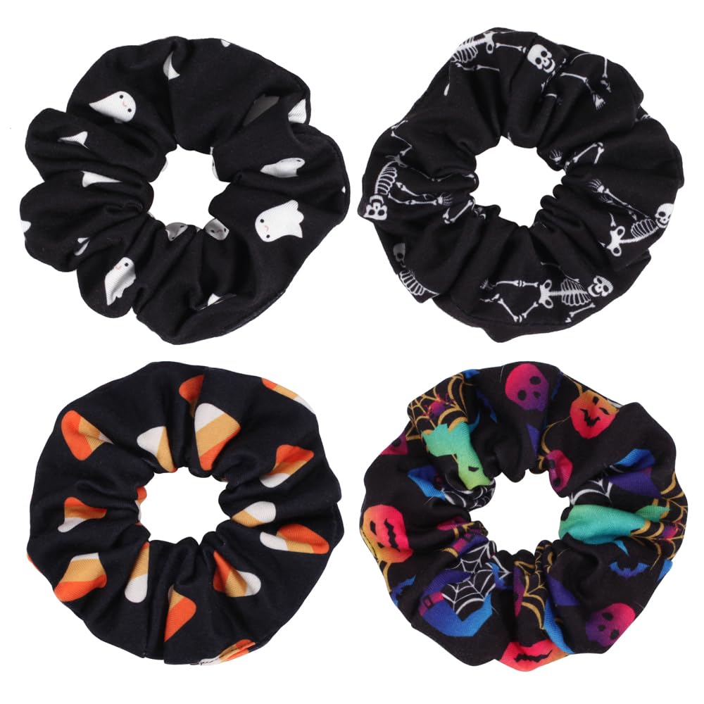 4PCS Halloween Hair Ties FRCOLOR 4pcs Halloween Hair Scrunchies Pumpkin Hair Ties  main image 3