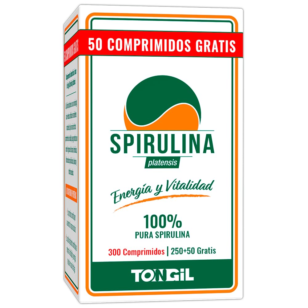 300 Comprimidos de Epirulina | Rico en Proteínas y Energía | 100% Pura Alga Spirulina Platensis | Vegano, Sin Gluten | TONGIL