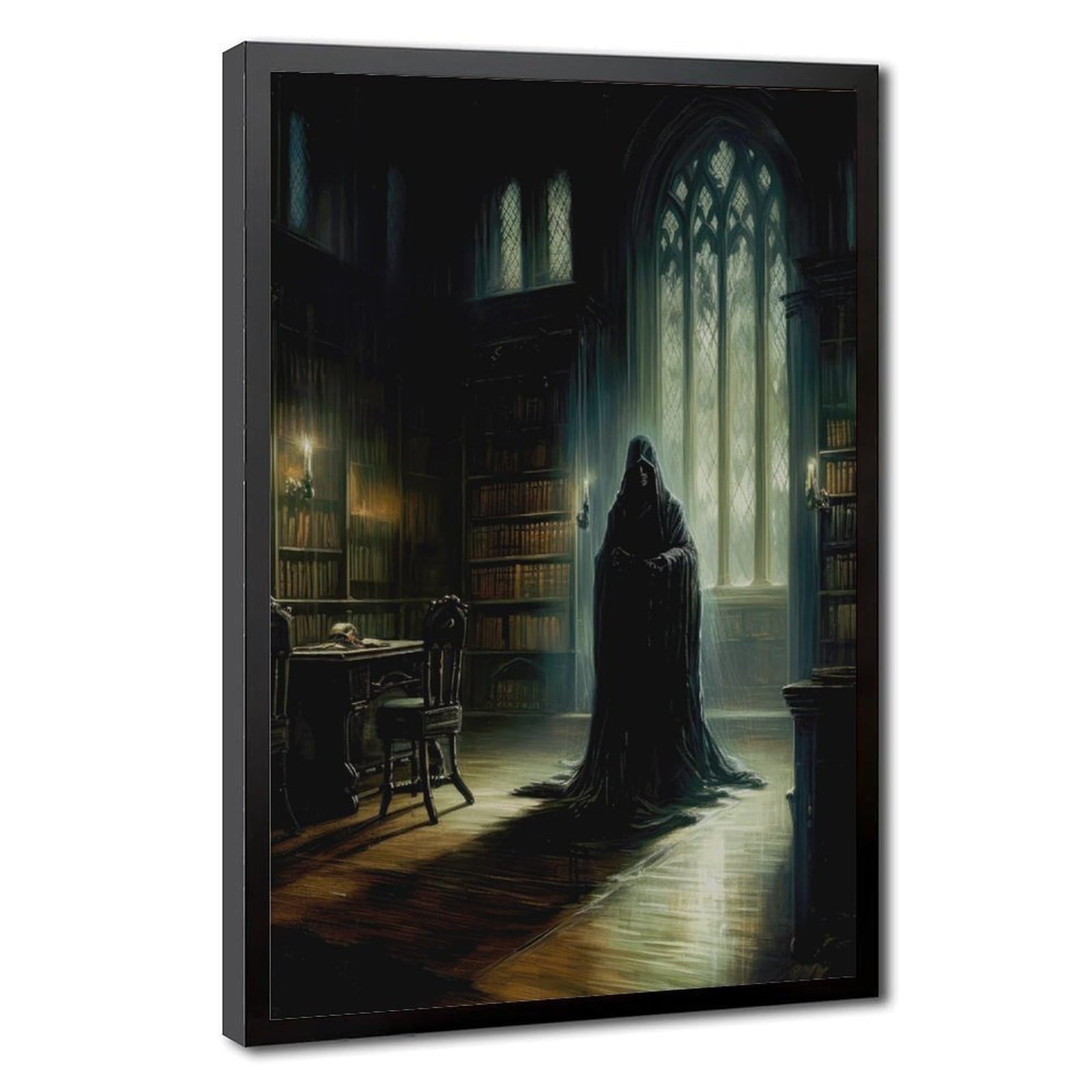 Bareronor Black Dark Academy Ghost Canvas Poster Bedroom Decor Landscape Office Room Decor Gift 16" L X 24" W
