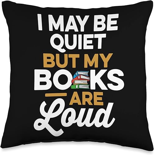 Miniatura 4 de I May Be Quiet, But My Books Are Loud Librarian Bookworm Book Nerd Reading Library Throw Pillow, 18x18, Multicolor