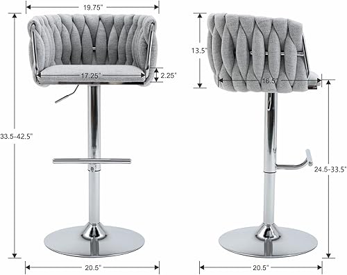 Miniatura 2 de DUOMAY Juego de 2 taburetes de bar giratorios modernos, taburete de bar de tela de lino de altura ajustable con respaldo de barril para isla de