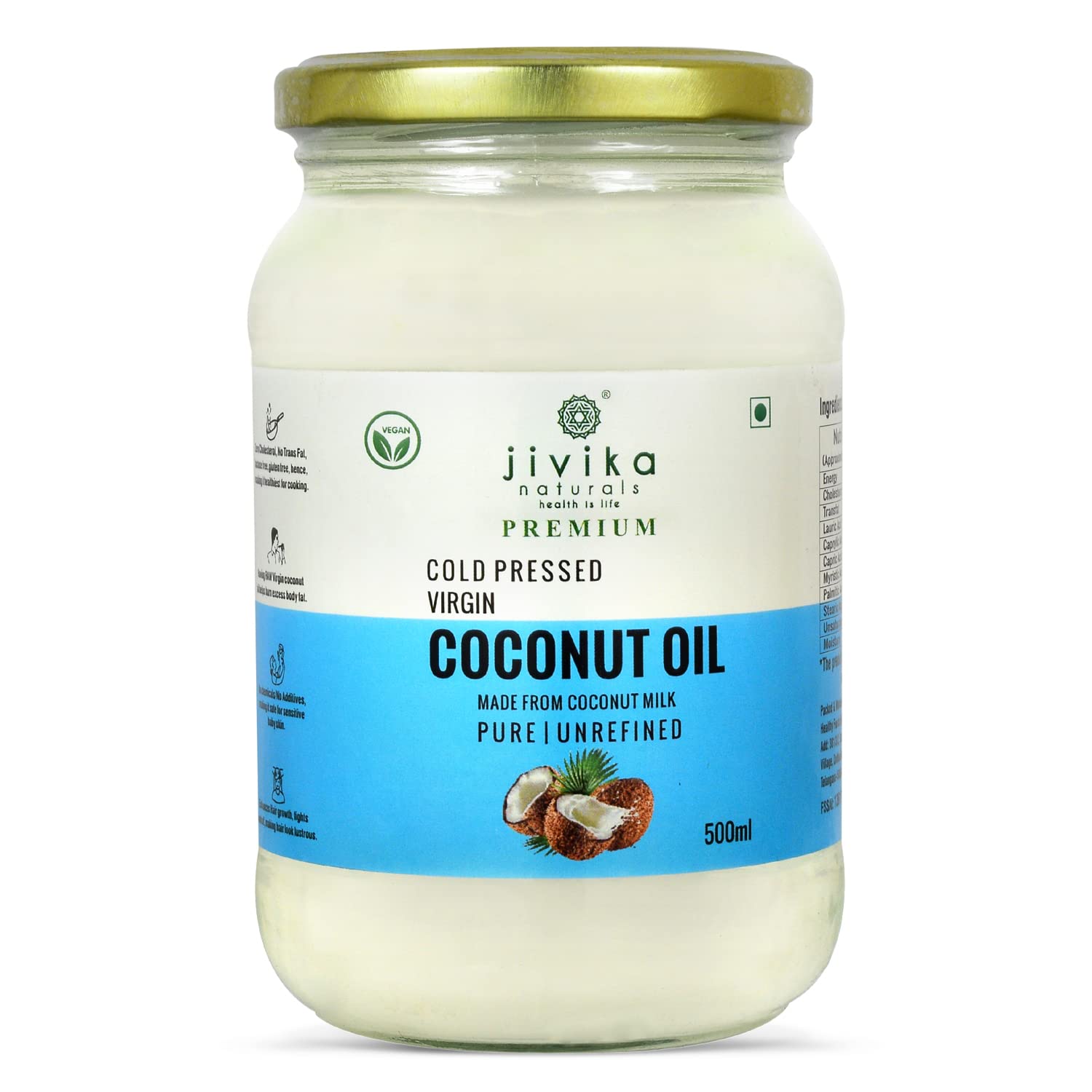 JIVIKA NATURALS/Organics|Virgin Coconut Oil|Cold Pressed Virgin Coconut Oil|Pure Coconut Oil|Natural Coconut Oil|Glass Jar|For Hair & Skin|100% Pure|Extracted From Milk Of Tender Coconuts|500Ml (B08QFB7D8M) Amazon Price History, Amazon Price Tracker