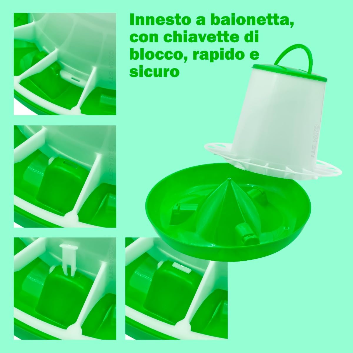 STI Set Mangiatoia 6kg + Abbeveratoio 5L kit distributore mangime acqua per polli pollame galline alta qualità Verde
