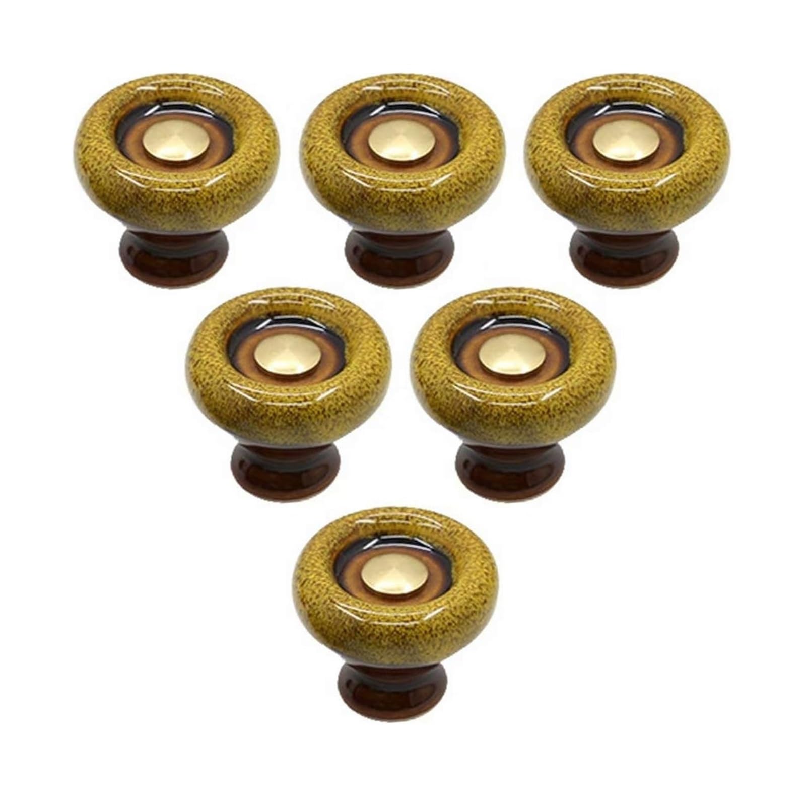 Opeximatun Ceramic Drawer Knobs, Ceramic and Copper Cabinet Handles Round Single Hole Multicolor 6 Pcs(Yellow)