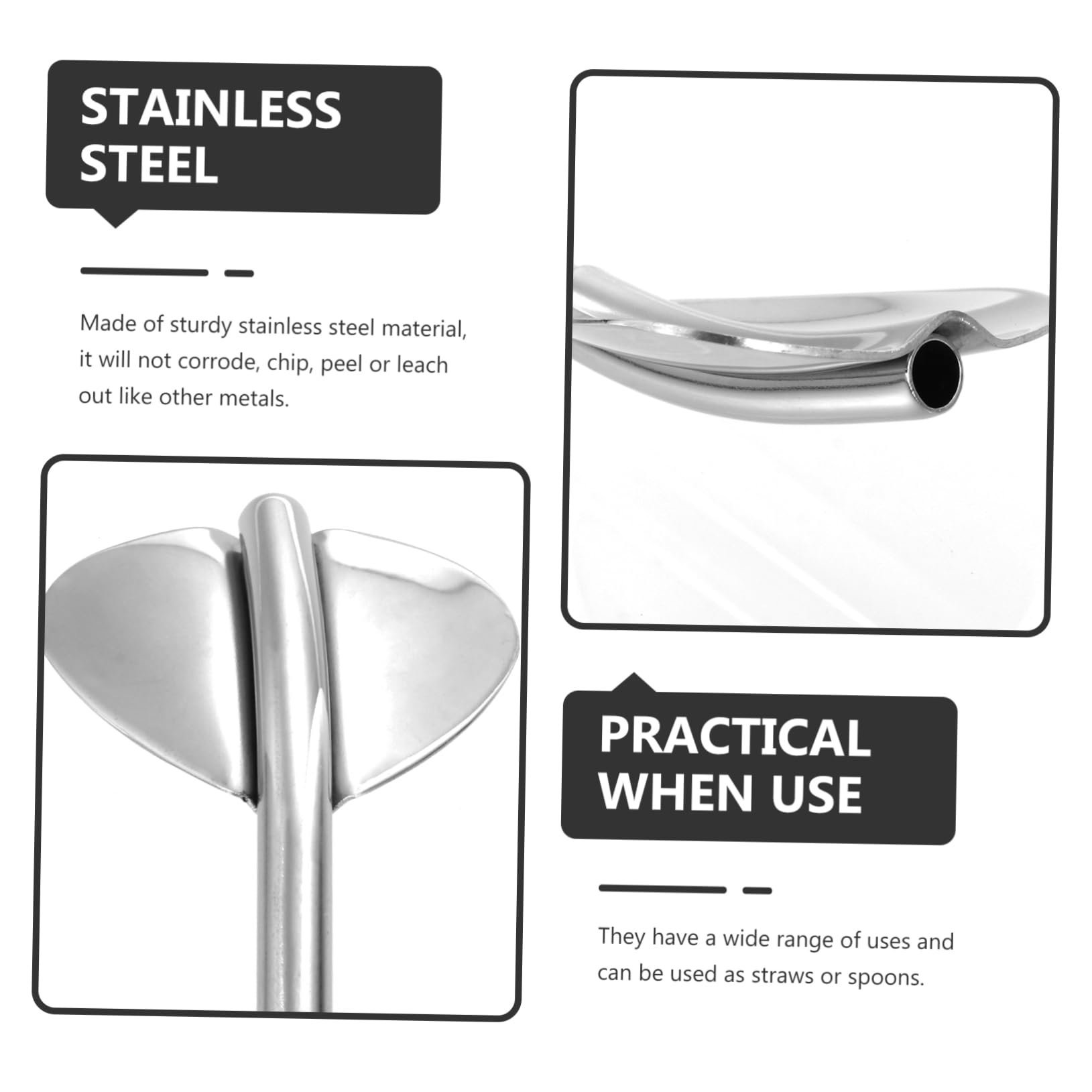 Unomor Stainless Steel Straw Spoons 6pcs Mixing Spoon Straw Set Straws for Tea Coffee Bar Restaurant Party Supplies