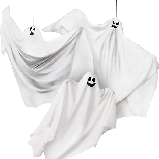 JOYIN 3 Pack Halloween Hanging Ghosts Decorations Outdoor, Mix Size Halloween Flying Ghost Decor for Front Yard Patio Porch Lawn Garden and Holiday Party Supplies