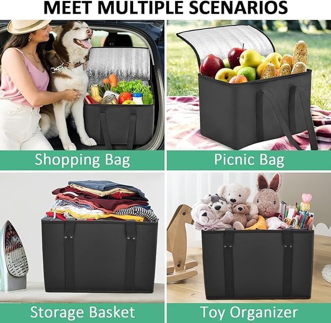 Image of Shopping Bags, Reusable Foldable Cool Bag, Shopping Basket, Large Picnic Basket, Robust Insulated Bag, Lunch, Upright Standing Thermal