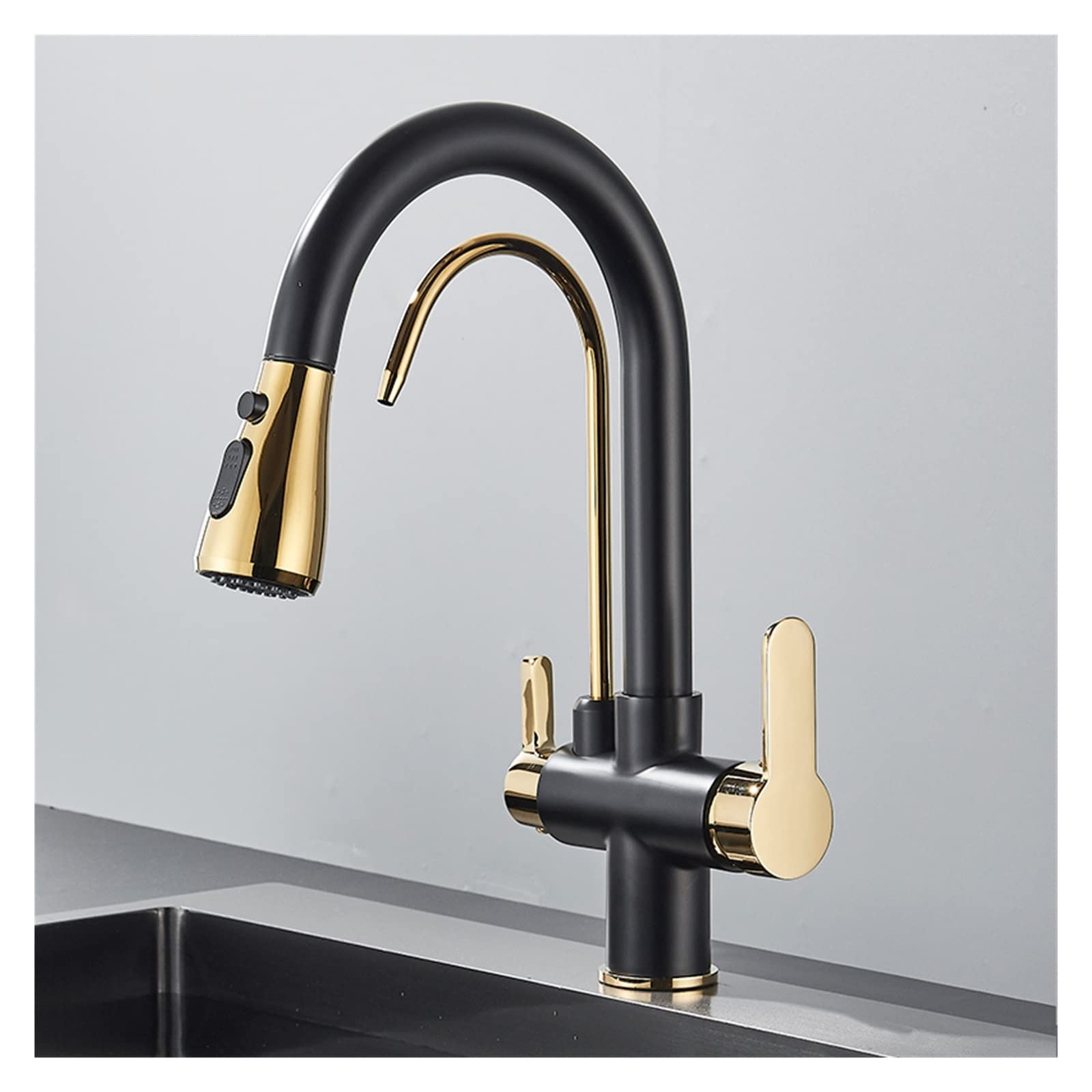 FCXWEVR Matte Black Pull-Out Kitchen Faucet 360° Rotating Water Filter Tap 3-Way Sink Mixer Modern Design for Effortless Water Flow Control Stylish Kitchen Upgrade (ZX PHD2Z)