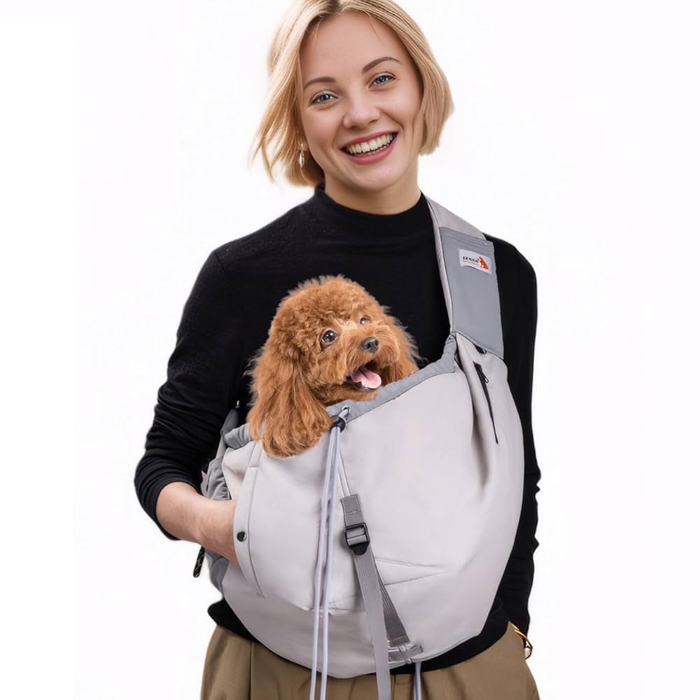 Dog Sling Carrier In Navy Or Grey - Soft Cotton Pet Sling Bag, Hands-free Small Dog Carrier For Walks And Travel