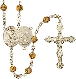 Bonyak Jewelry 14k Gold 6mm Austrian Crystal Saint Michael/Air Force Rosary - November Yellow, Metal, No Gemstone