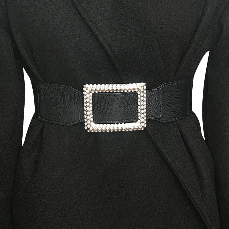 Womens Glitter-Stretchy-Belt Wide-Buckle Rhinestone-Elastic-Waist Corset-Belt for Dresses Coats4