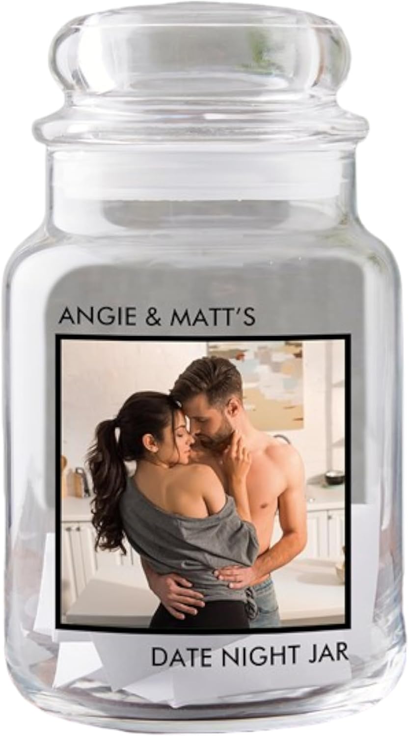 Personalization Universe Flirty & Fun Photo Personalized Date Night Jar, Customizable Glass Jar, Romantic Date Ideas, Money Saving, For Couples, Valentines Day Gift for Him or Her