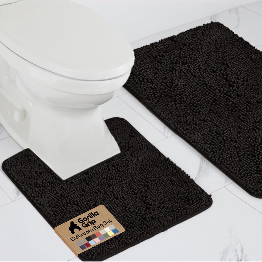 GORILLA GRIP Bathroom Area Rug Sets 2 Piece, Soft Chenille, 30x20 Black