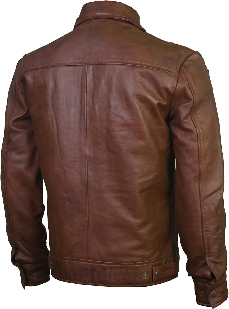 Mens Leather Jacket - Real Lambskin Classic Vintage Style Leather Jackets For Men Brown Leather Jacket for Mens