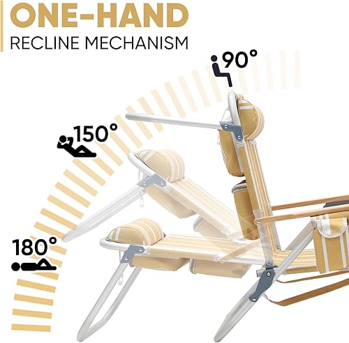 Miniatura 3 de Sekey Silla de playa de aluminio para adultos con 5 posiciones, clásica, plana, ligera, plegable, silla de playa con 2 bolsas de enfriamiento,