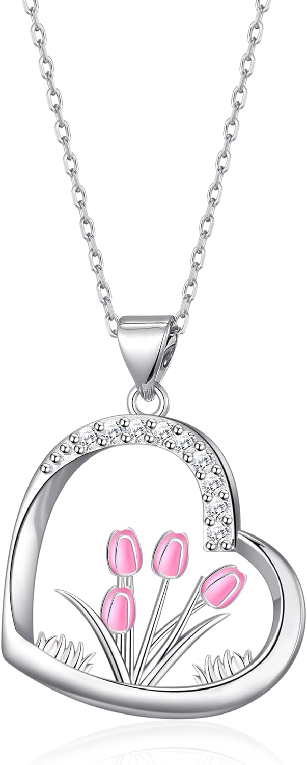 Flower Necklace Tulip/Sunflower/Daisy/Bee Pendant Necklaces Jewelry for Women Mom Gifts