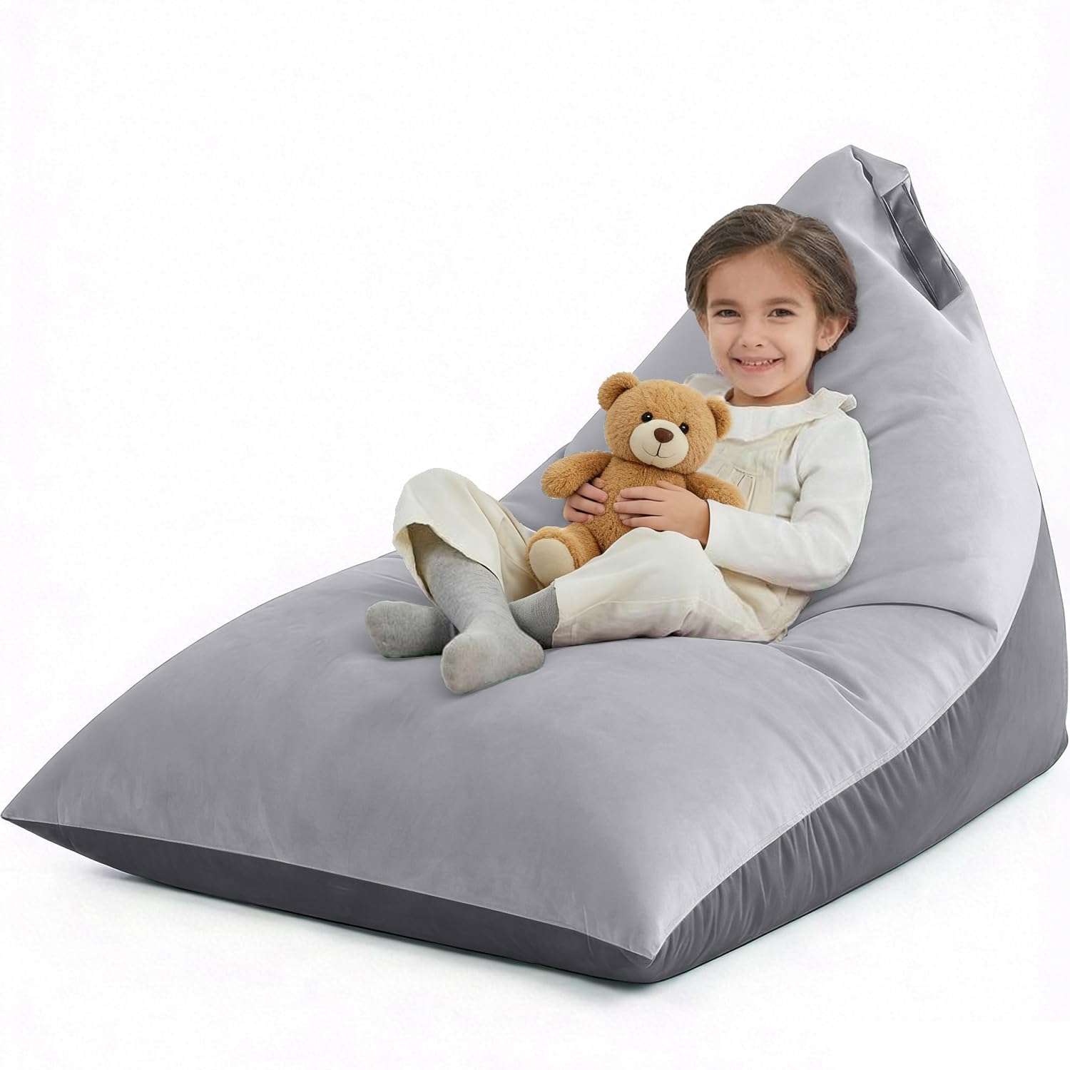 Nobildonna 4ft Bean Bag Chair for Kids, 400L Extra Large Stuffed Animal Storage Bean Bag, Premium Velvet Washable Beanbag Chair Cover (No Filler) Ultra Soft Triangular Lazy Sofa (Grey)