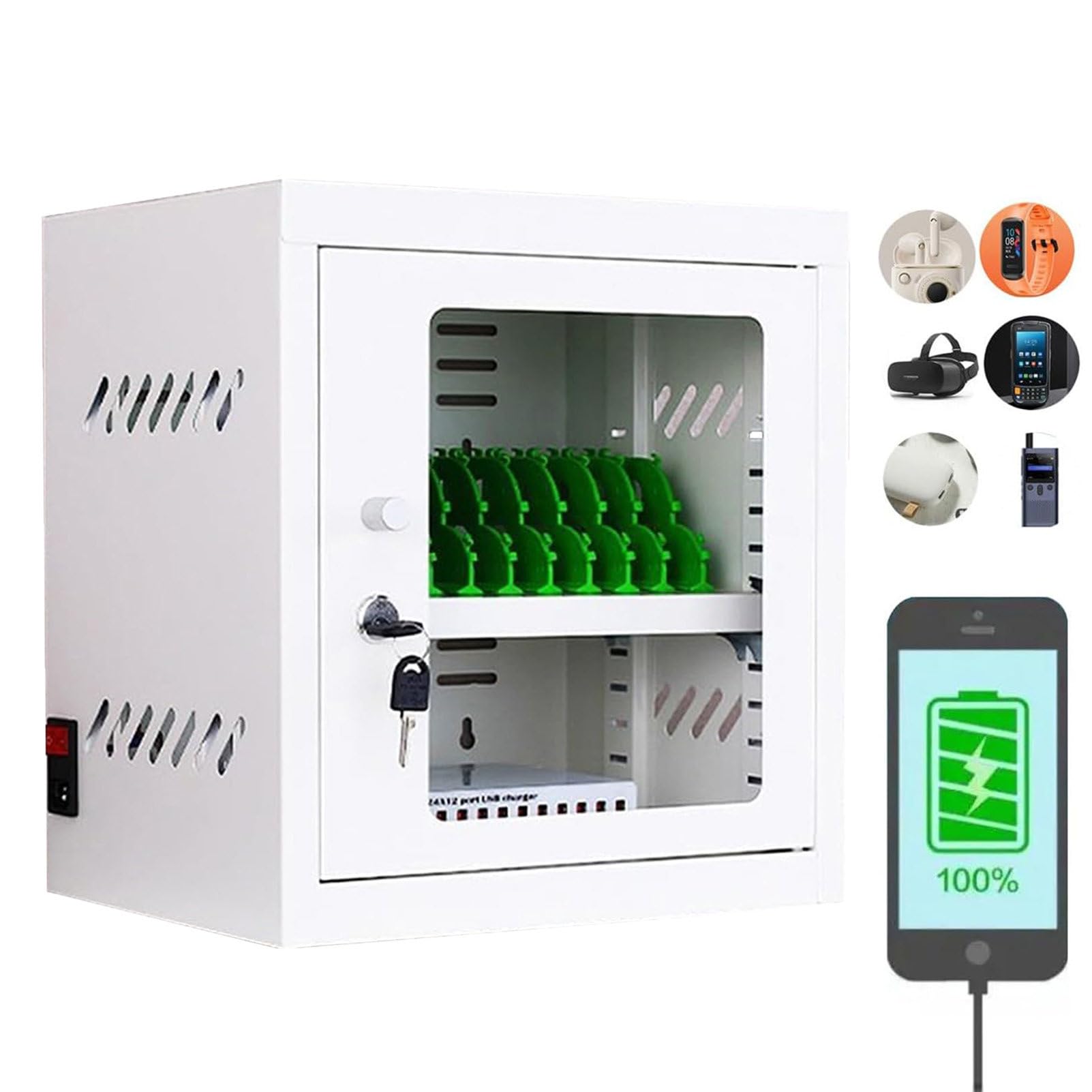 Armadietto di Ricarica per Cellulari, Stazione di Ricarica per Cellulari con Scomparti, Carrello Ricaricabile con Ruote Universali per Aule Scolastiche, Soluzione di RIC,12slots