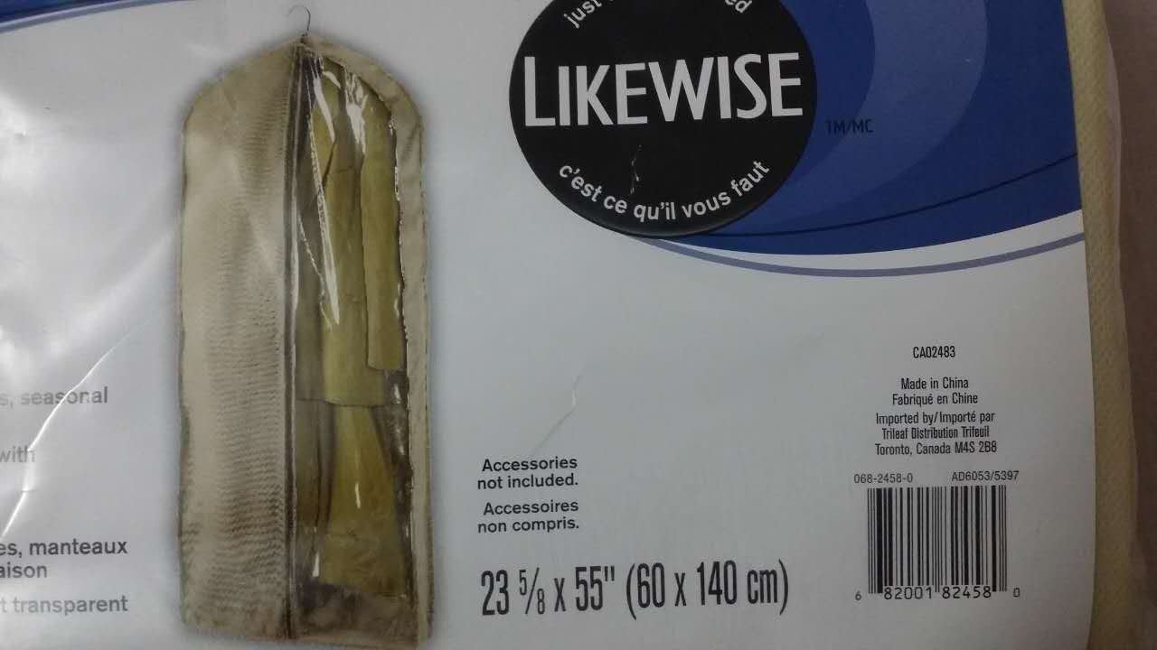 J&J Home Fashion Garment Bag - Off-White Polyester Zipper Garment Cover