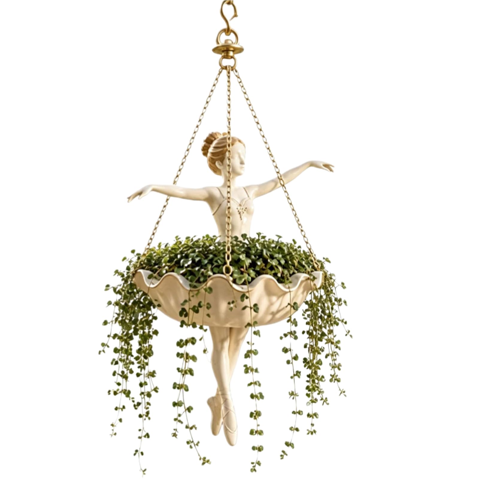 Ballet Dancer Resin Hanging Planter Basket with 3 Chains for Indoor Outdoor