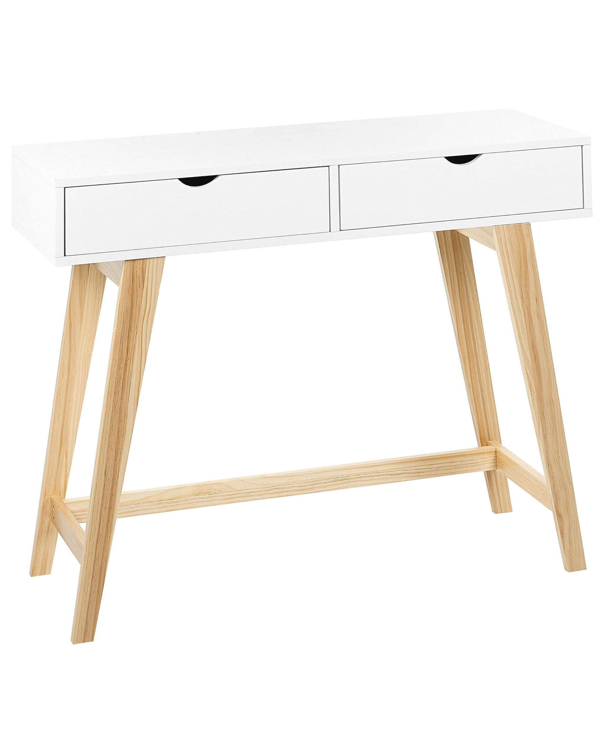 Consola blanco madera clara 101 x 36 cm MDF 2 cajones patas de madera Sully