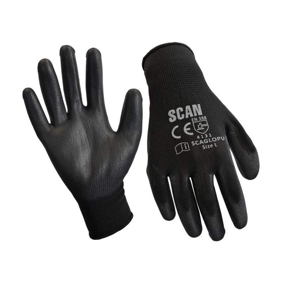 Scan Black PU Coated Gloves - L (Size 9) (240 Pairs) SCAGLOPU240