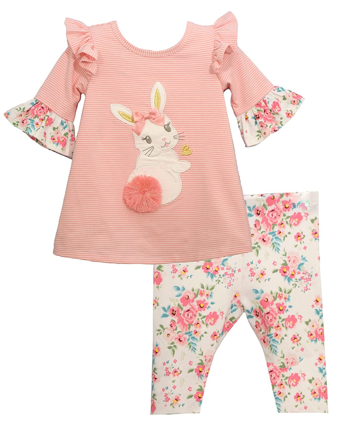 Bonnie Jean Girl's Easter Dress - Yellow Bunny Smocked Dress for Baby Toddler and Little Girls, (0-3 Months, Peach Capri Legging Bunny Applique, 3D Tail)