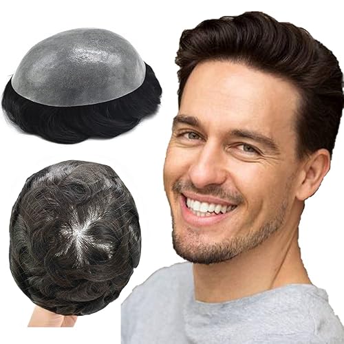 Toupee - Piezas de cabello humano europeo para hombre, toupee de 0.005in (0.005in), sistema de reemplazo de cabello duradero, fácil de fijar para