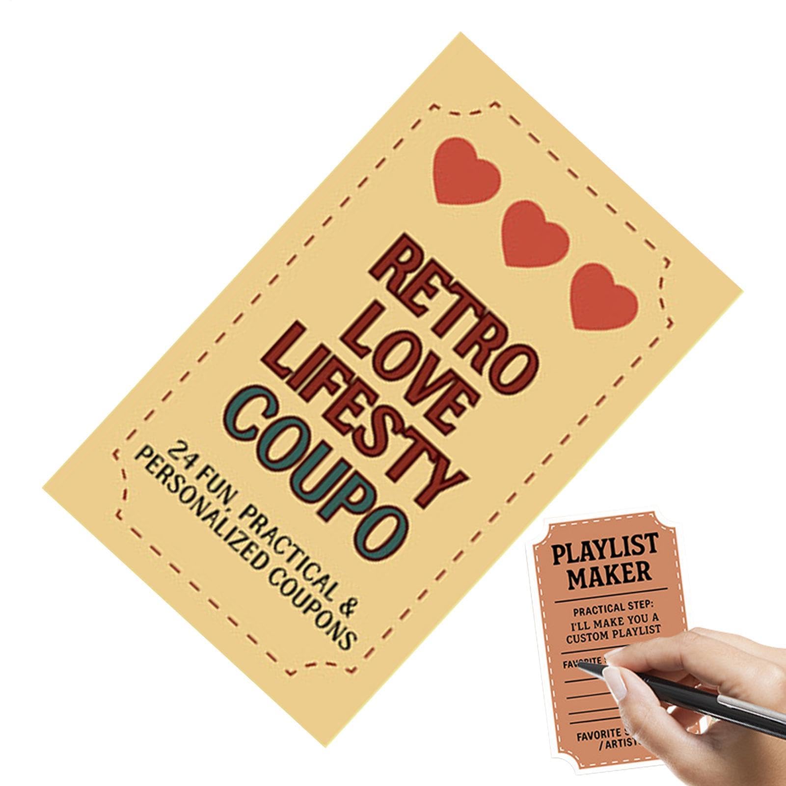 Love Coupons 24-teilige Gutscheinkarten – Vintage-ästhetisches Design | Romantische Karte, Vintage-Gutschein für Ehefrau, Freund, Ehemann, stellt verschiedene Valentinstagskarten für Freundin vor