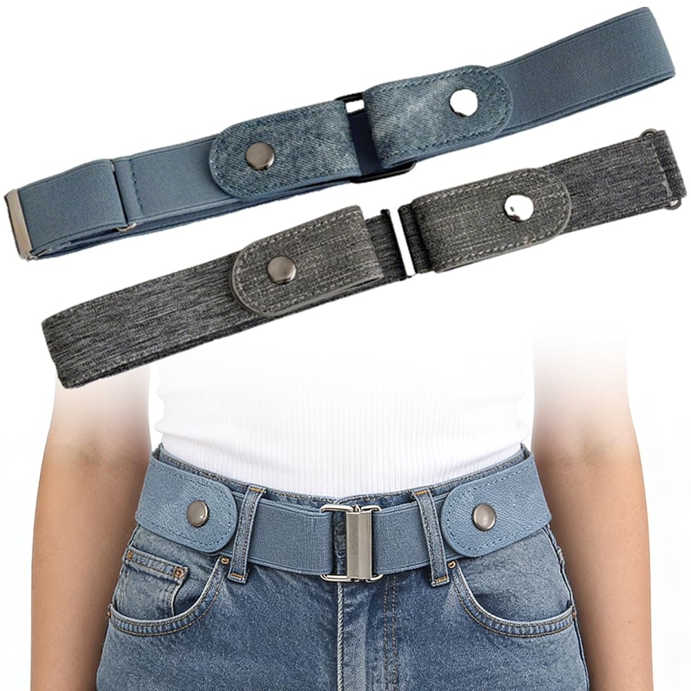 Elastic Buckle Free Belts for Women | Adjustable Invisible Waist Belt for Jeans | Stylish Ladies Belt for Women | Comfortable PU Leather Belt for Women with Alloy Buckle, Black and Light Blue-image-39