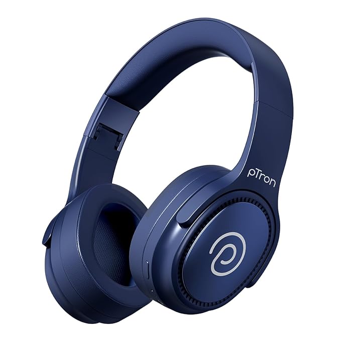 pTron Studio Pro w/ 65Hrs Playtime, Wireless Over Ear Headphones w/HD Mic & AI-ENC, Low-Latency Game & Music, 40mm Drivers, BT5.4, Dual Device Pairing, Voice Assist. & Type-C Fast Charging (Blue)