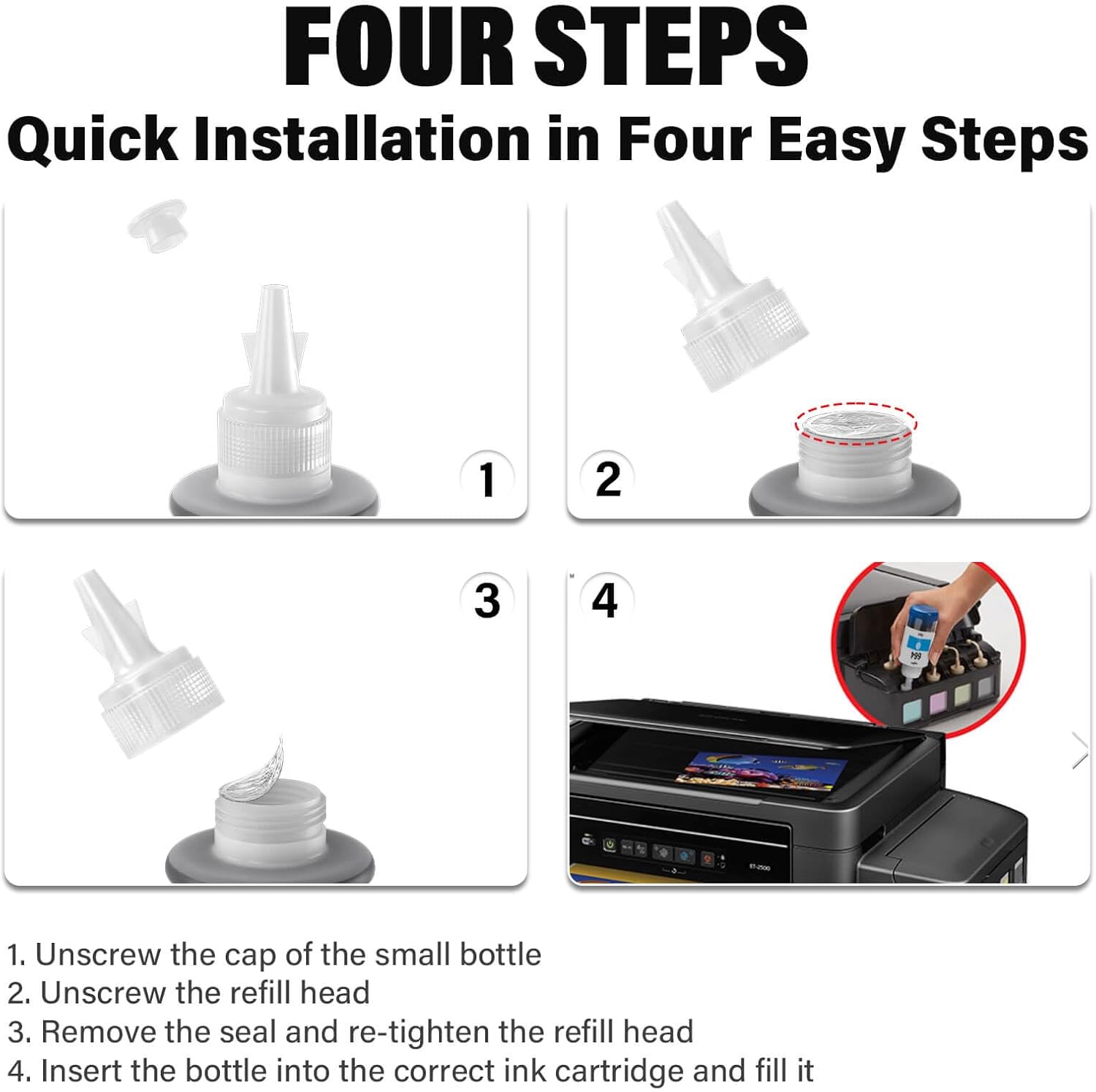 Spaceink 774 664 Ink Refill Bottles for ET-2650 ET-2550 ET-3600 ET-4500 ET-4550 ET-16500 ET-2500 ET-2600 ET-14000 Printers (2 Black Cyan Magenta Yellow 5 Pack)