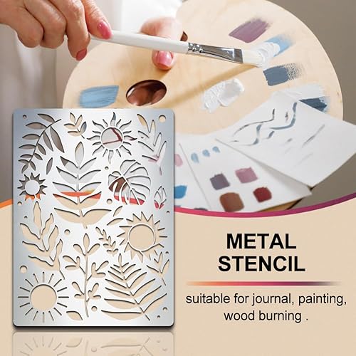 Miniatura 4 de MAYJOYDIY Plantilla de metal con hojas y sol, plantilla de acero inoxidable de 5.5 x 7.5 pulgadas para tallado en madera, grabado, pintura, álbumes