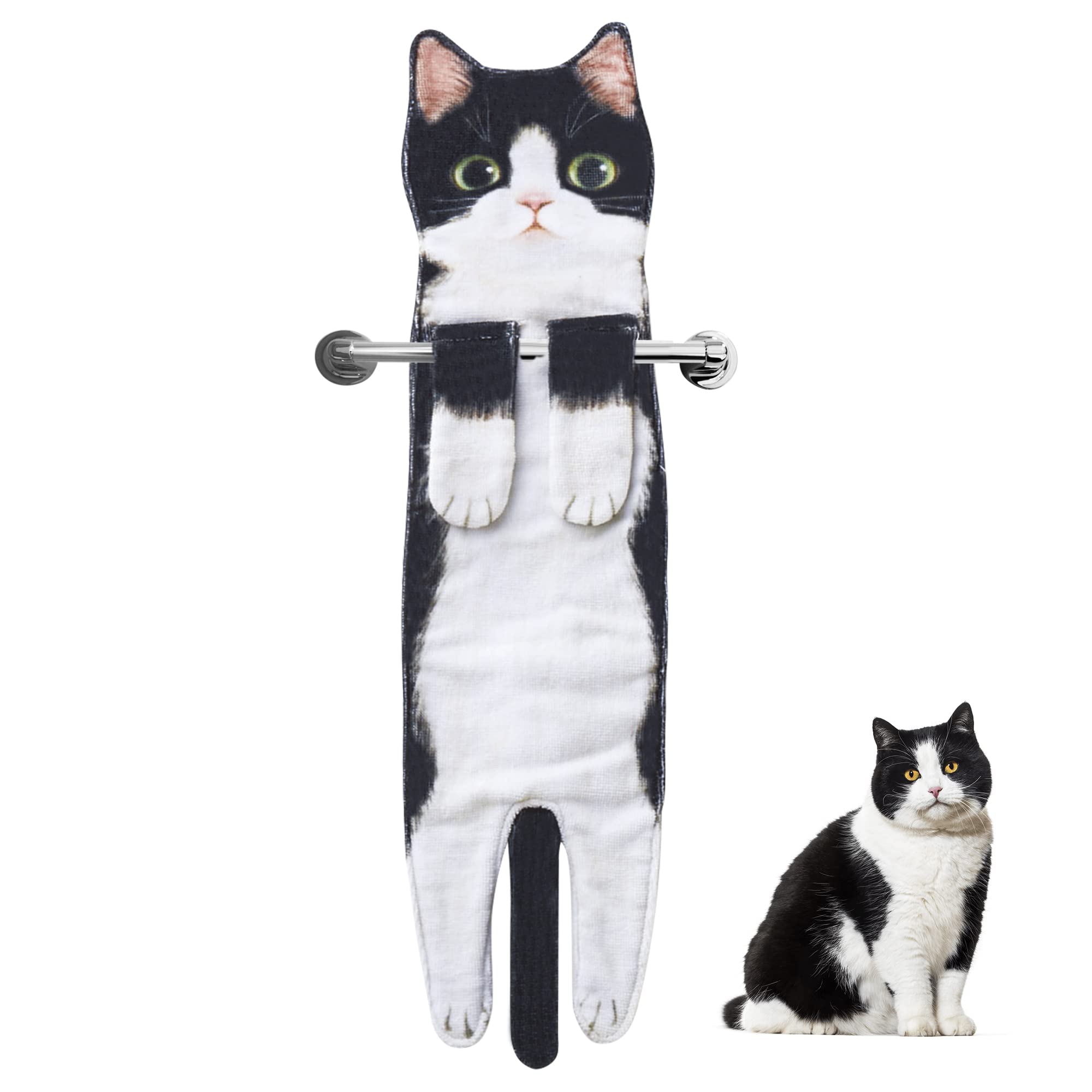 Cat Funny Hand Towels for Bathroom Kitchen- Cute Decorative Kitten Decor Hanging Face Towels- Unique Housewarming Valentines Mothers Birthday Gifts for Women Mom Cat Lovers